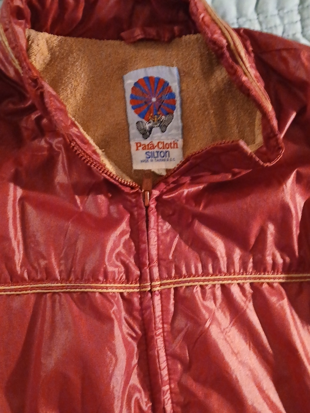 Vintage 1970s Para-Cloth Silton Red Satin Jacket, No Hood.